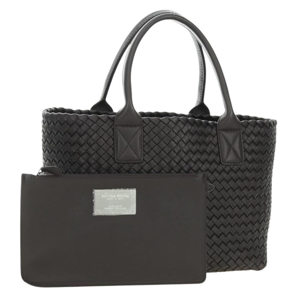 BOTTEGA VENETA INTRECCIATO Cabas PM Hand Bag Leather Dark Brown Auth am11893SM