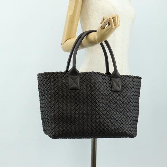BOTTEGA VENETA INTRECCIATO Cabas PM Hand Bag Leather Dark Brown Auth am11893SM