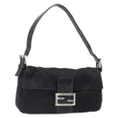 FENDI Mamma Baguette Shoulder Bag Cotton Jersey Black Silver Auth am11894A-1