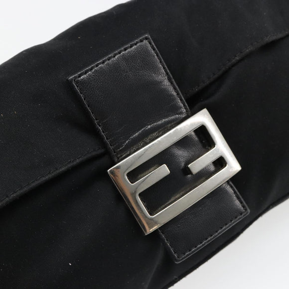 FENDI Mamma Baguette Shoulder Bag Cotton Jersey Black Silver Auth am11894A