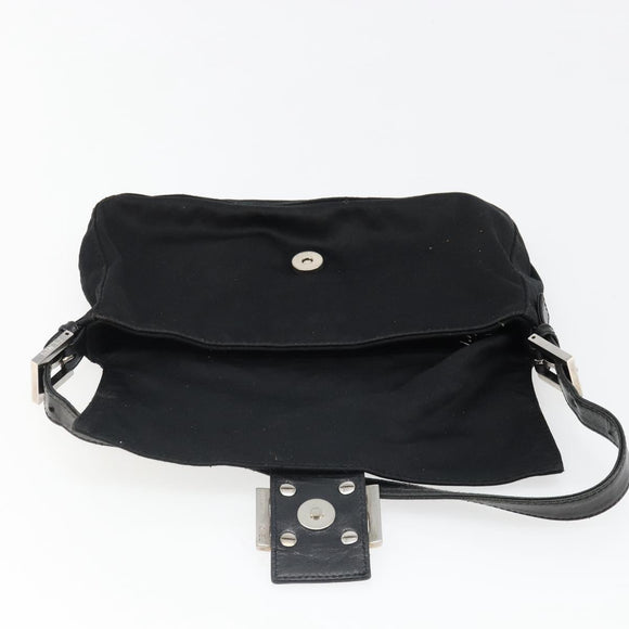 FENDI Mamma Baguette Shoulder Bag Cotton Jersey Black Silver Auth am11894A