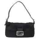 FENDI Mamma Baguette Shoulder Bag Cotton Jersey Black Silver Auth am11894A-13