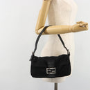 FENDI Mamma Baguette Shoulder Bag Cotton Jersey Black Silver Auth am11894A-25