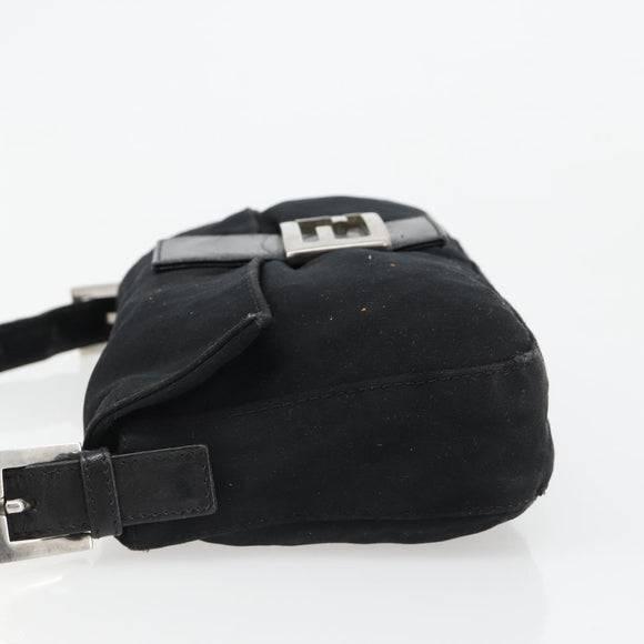 FENDI Mamma Baguette Shoulder Bag Cotton Jersey Black Silver Auth am11894A