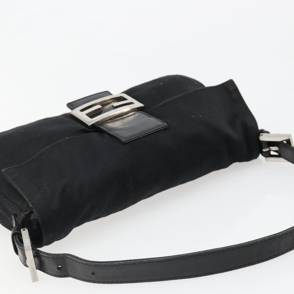 FENDI Mamma Baguette Shoulder Bag Cotton Jersey Black Silver Auth am11894A