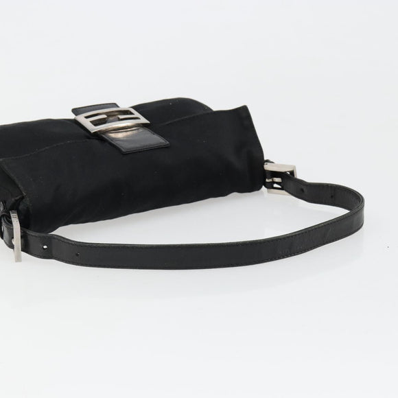 FENDI Mamma Baguette Shoulder Bag Cotton Jersey Black Silver Auth am11894A