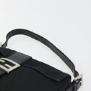 FENDI Mamma Baguette Shoulder Bag Cotton Jersey Black Silver Auth am11894A-8