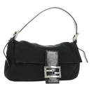 FENDI Mamma Baguette Shoulder Bag Cotton Jersey Black Silver Auth am11895V-1