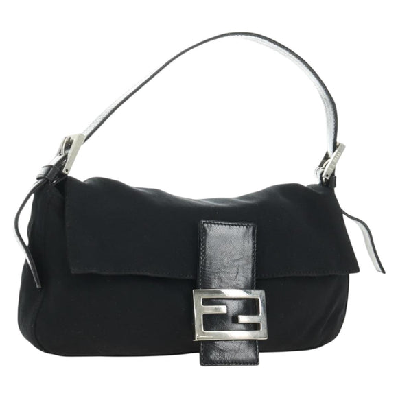 FENDI Mamma Baguette Shoulder Bag Cotton Jersey Black Silver Auth am11895V