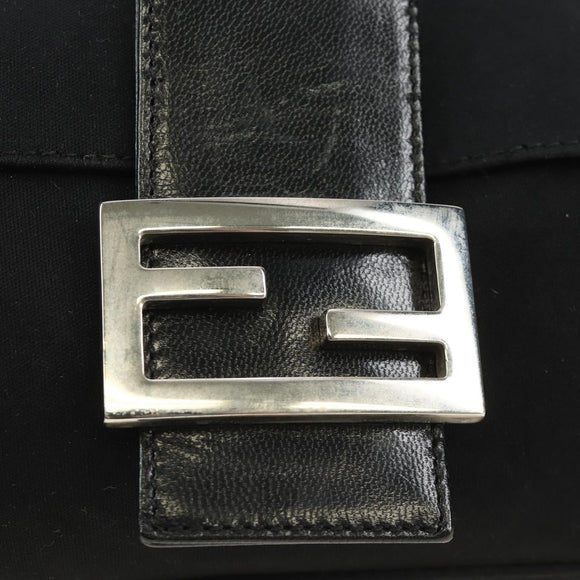 FENDI Mamma Baguette Shoulder Bag Cotton Jersey Black Silver Auth am11895V