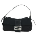 FENDI Mamma Baguette Shoulder Bag Cotton Jersey Black Silver Auth am11895V-2