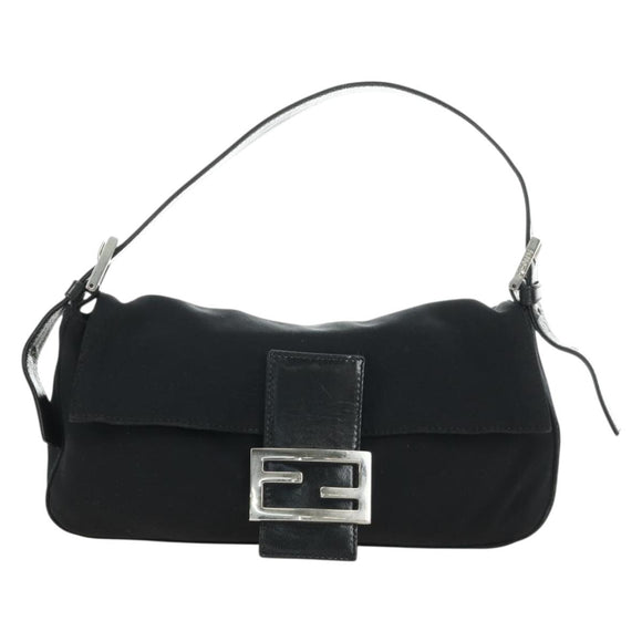 FENDI Mamma Baguette Shoulder Bag Cotton Jersey Black Silver Auth am11895V