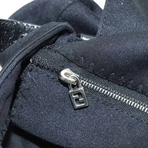 FENDI Mamma Baguette Shoulder Bag Cotton Jersey Black Silver Auth am11895V
