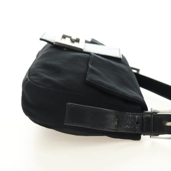FENDI Mamma Baguette Shoulder Bag Cotton Jersey Black Silver Auth am11895V