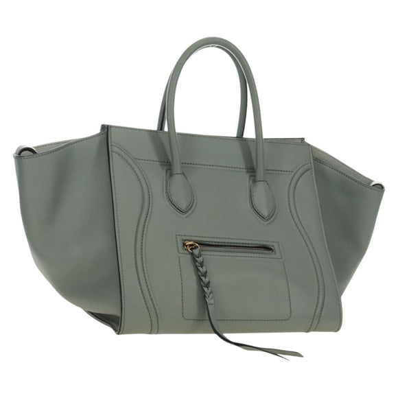 CELINE Luggage Small Square Phantom Hand Bag Leather Gray Gold Auth am11897M
