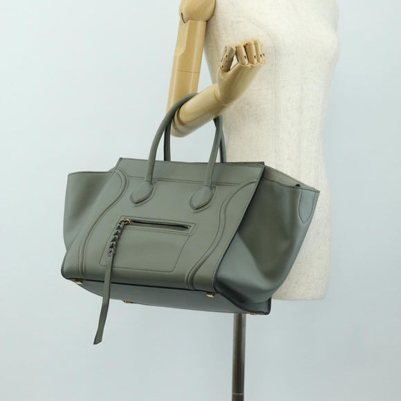 CELINE Luggage Small Square Phantom Hand Bag Leather Gray Gold Auth am11897M