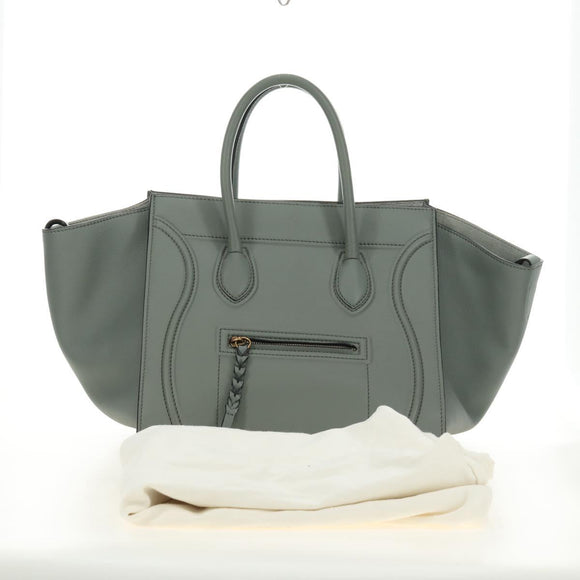 CELINE Luggage Small Square Phantom Hand Bag Leather Gray Gold Auth am11897M
