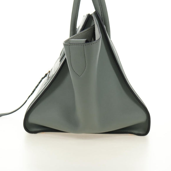 CELINE Luggage Small Square Phantom Hand Bag Leather Gray Gold Auth am11897M