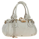 Chloe Paddington Hand Bag Leather White Gold Silver Auth am11899V-1