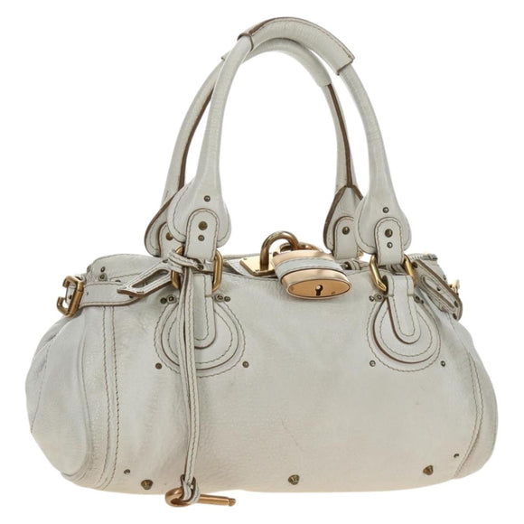 Chloe Paddington Hand Bag Leather White Gold Silver Auth am11899V