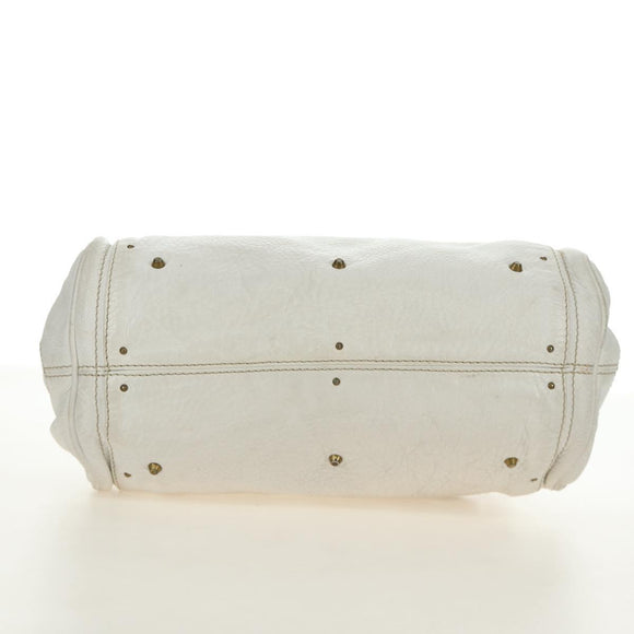 Chloe Paddington Hand Bag Leather White Gold Silver Auth am11899V