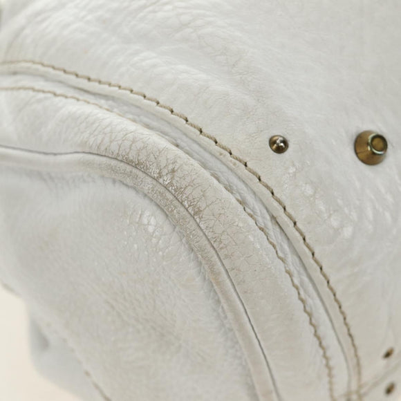 Chloe Paddington Hand Bag Leather White Gold Silver Auth am11899V