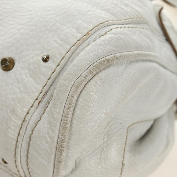Chloe Paddington Hand Bag Leather White Gold Silver Auth am11899V
