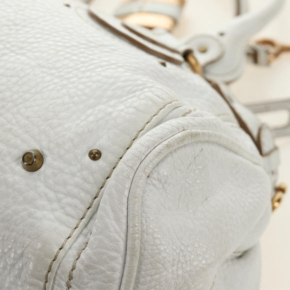 Chloe Paddington Hand Bag Leather White Gold Silver Auth am11899V