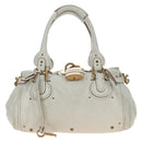 Chloe Paddington Hand Bag Leather White Gold Silver Auth am11899V-2