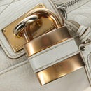 Chloe Paddington Hand Bag Leather White Gold Silver Auth am11899V-20
