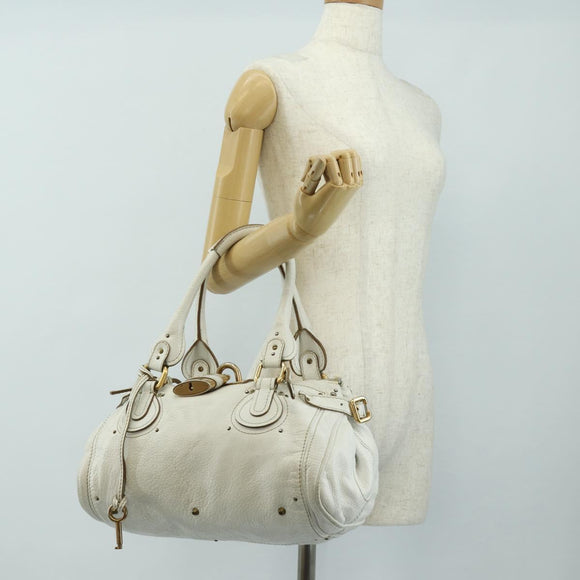 Chloe Paddington Hand Bag Leather White Gold Silver Auth am11899V