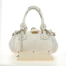 Chloe Paddington Hand Bag Leather White Gold Silver Auth am11899V-30