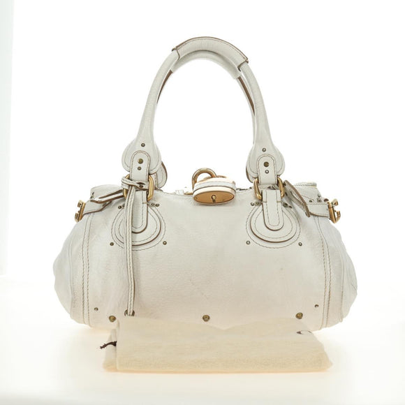Chloe Paddington Hand Bag Leather White Gold Silver Auth am11899V