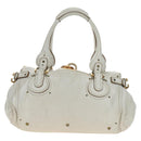 Chloe Paddington Hand Bag Leather White Gold Silver Auth am11899V-4
