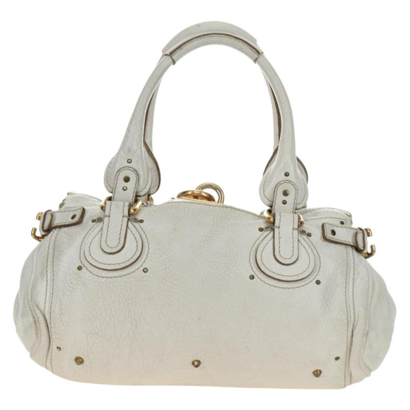 Chloe Paddington Hand Bag Leather White Gold Silver Auth am11899V