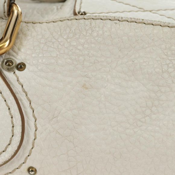 Chloe Paddington Hand Bag Leather White Gold Silver Auth am11899V