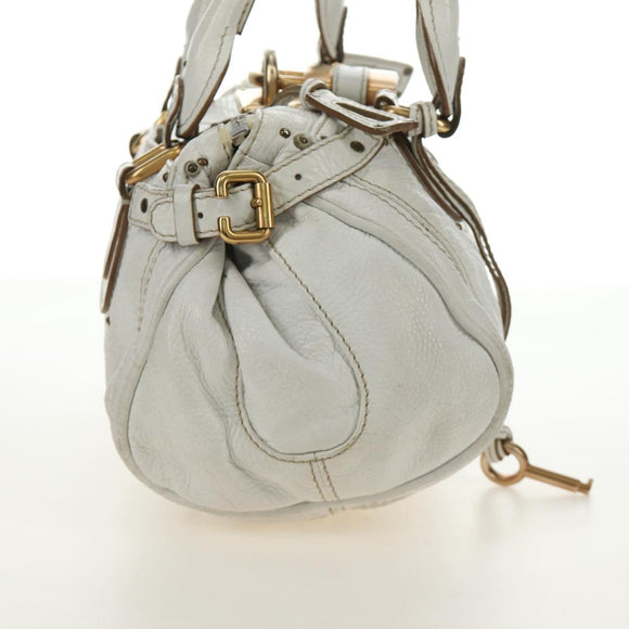Chloe Paddington Hand Bag Leather White Gold Silver Auth am11899V