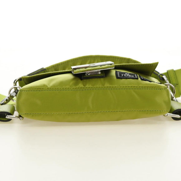 FENDI PORTER Collaboration Mamma Baguette Nylon LIme Green Silver Auth am11901M
