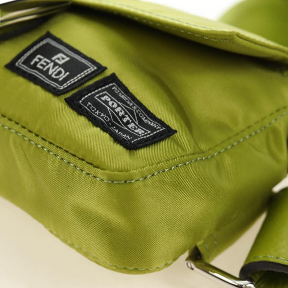 FENDI PORTER Collaboration Mamma Baguette Nylon LIme Green Silver Auth am11901M
