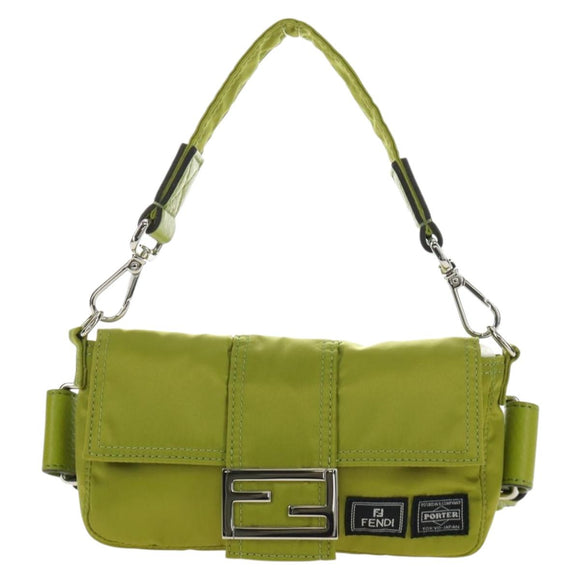 FENDI PORTER Collaboration Mamma Baguette Nylon LIme Green Silver Auth am11901M