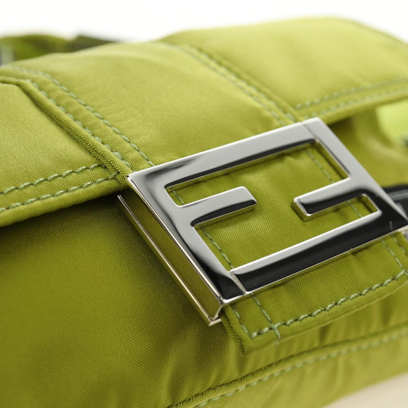 FENDI PORTER Collaboration Mamma Baguette Nylon LIme Green Silver Auth am11901M