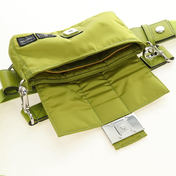 FENDI PORTER Collaboration Mamma Baguette Nylon LIme Green Silver Auth am11901M