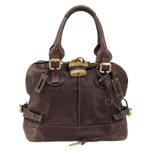 Chloe Paddington Hand Bag Leather Brown Gold Silver Auth am11904A