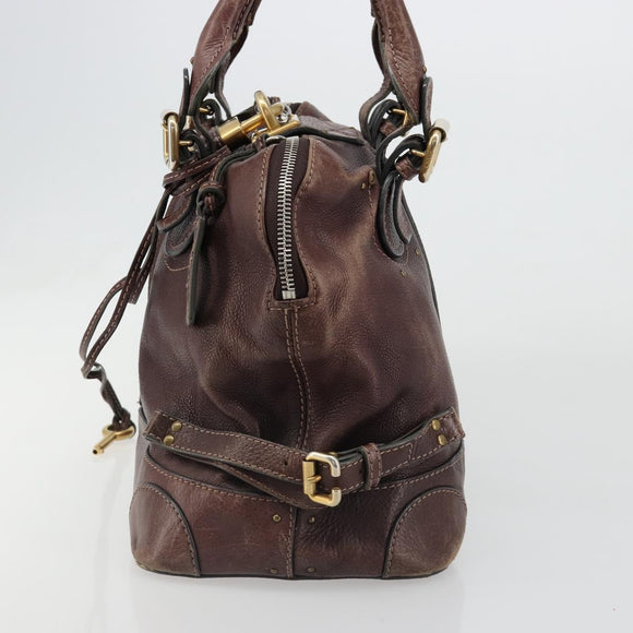 Chloe Paddington Hand Bag Leather Brown Gold Silver Auth am11904A