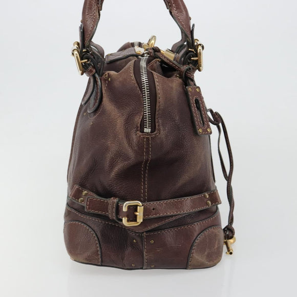 Chloe Paddington Hand Bag Leather Brown Gold Silver Auth am11904A