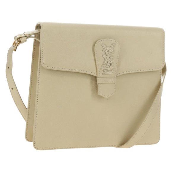SAINT LAURENT YSL Shoulder Bag Leather Ivory Gold Auth am11905V