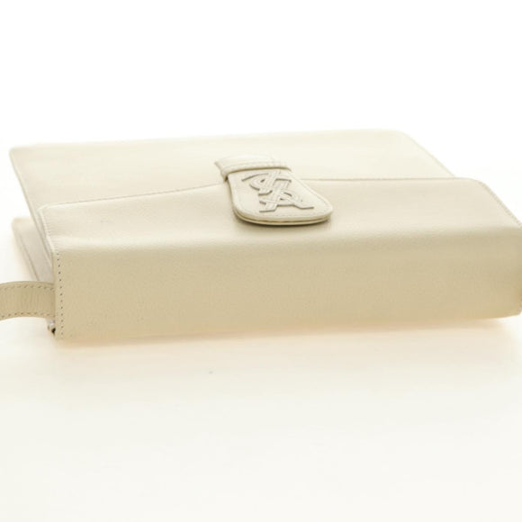 SAINT LAURENT YSL Shoulder Bag Leather Ivory Gold Auth am11905V