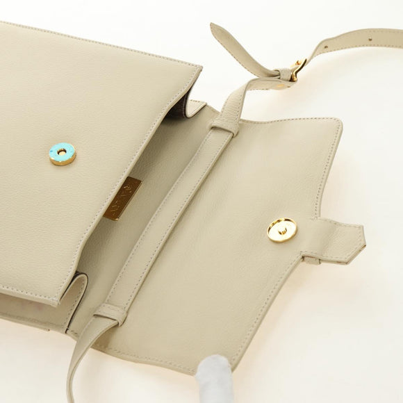 SAINT LAURENT YSL Shoulder Bag Leather Ivory Gold Auth am11905V