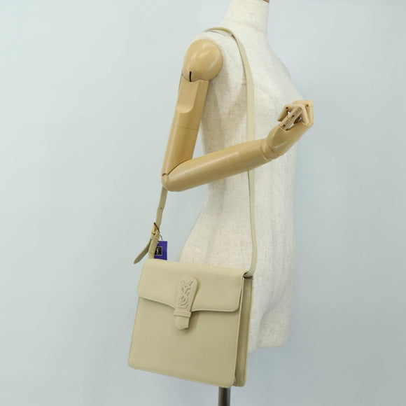 SAINT LAURENT YSL Shoulder Bag Leather Ivory Gold Auth am11905V