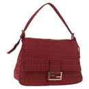 FENDI Zucchino Canvas Mamma Baguette Shoulder Bag Red Gold Auth am11906A-1